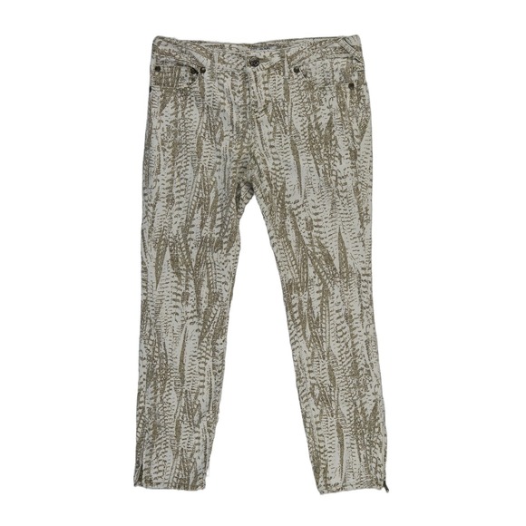 Free People Denim - Free People Skinny Jeans Women's Size 29 Gold Metallic Leaf Print Ankle Zip Edgy